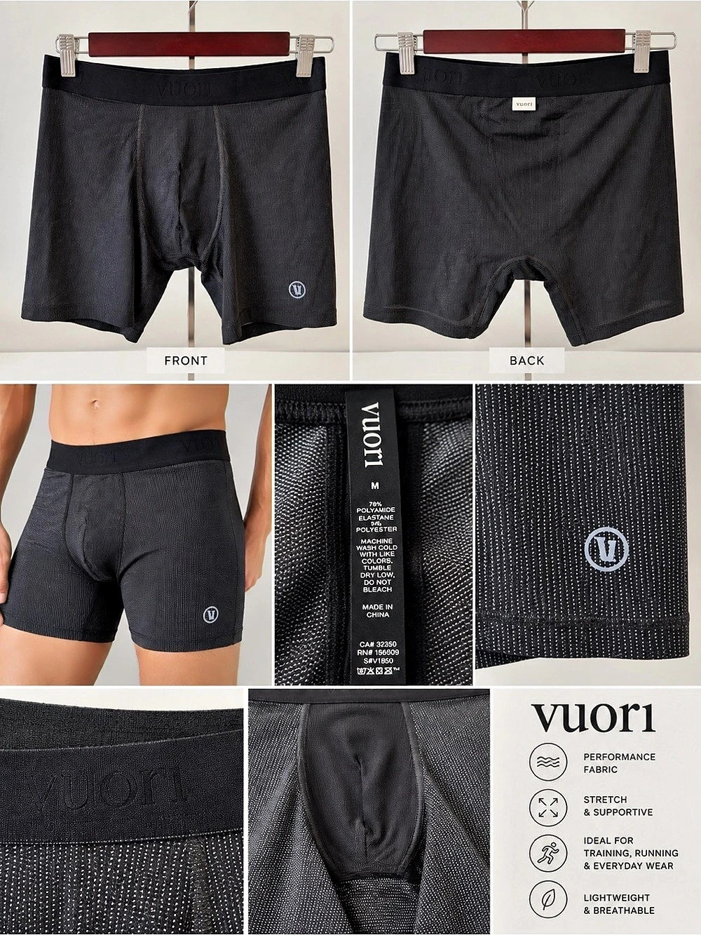 Vuori Men’s Compression Boxer Briefs Black Gray Size M NWT